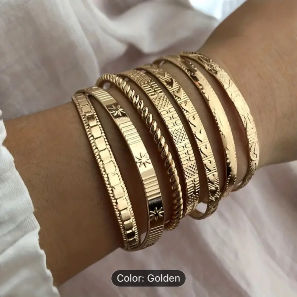 7pcs/Set  Open Bangle Bracelet Alloy Decoration Hand Jewelry